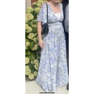 Baltic born Dress Womens Size Large‎ Floral Blue Front Slit Long Floor Length